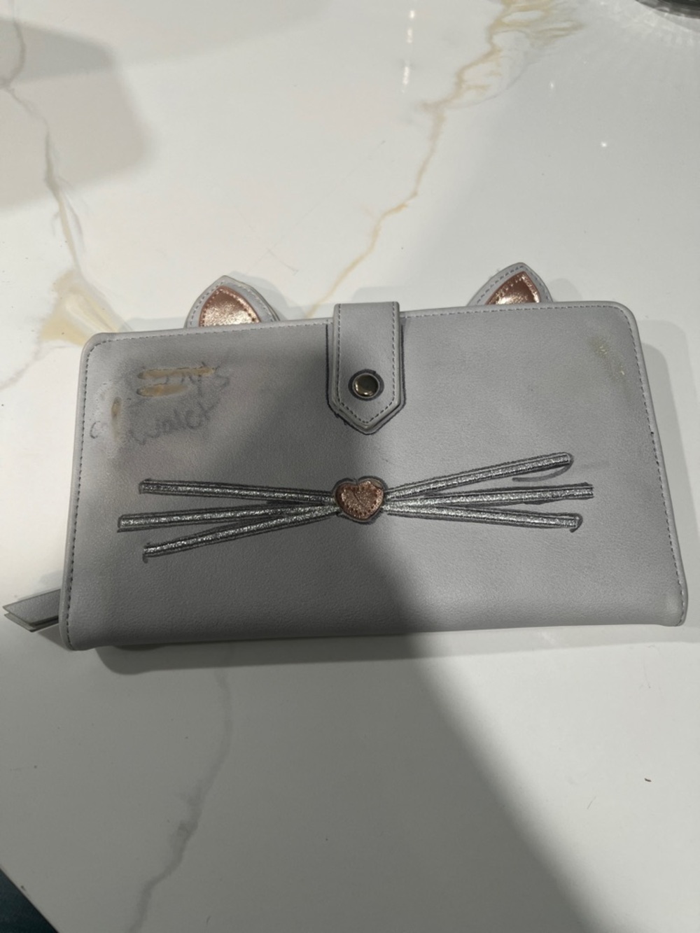 Francesca's Collections Gray Cat-Ear Wallet with Rose Gold Details